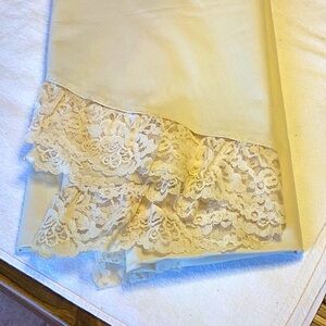FINAL SALE PRICE Cream Lace Edged Round Tablecloth - 63”